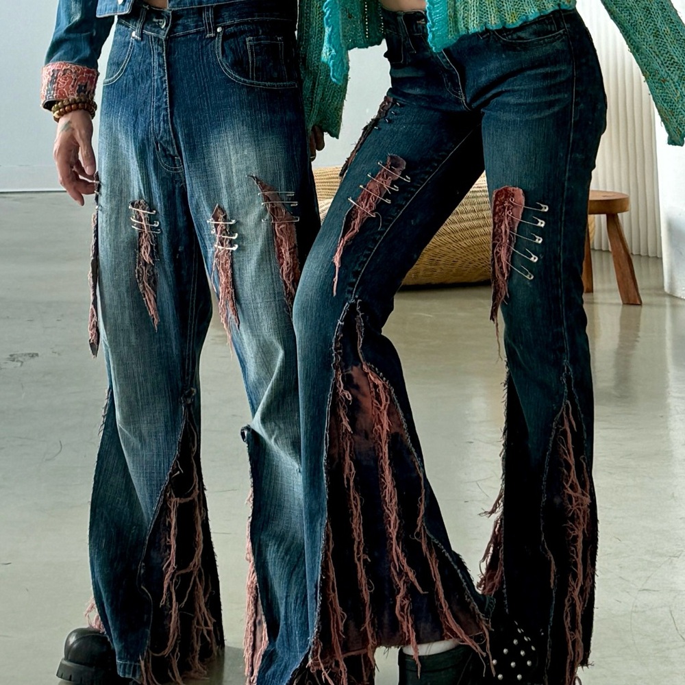 Calvin Klein Jeans Remake Distressed Blue Skinny Jeans with Pink Accents